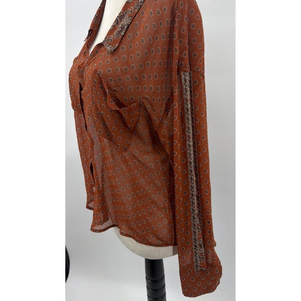 Free People Easy Rider Sheer Blouse Size XS Small Burnt Orange Paisley Pockets - Picture 3 of 8
